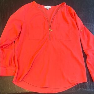 Calvin Klein Vibrant Coral Zip Blouse